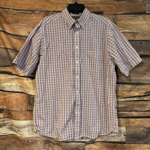 Daniel Cremieux Men's L Plaid Short Sleeve Button Down Shirt Pink Purple White